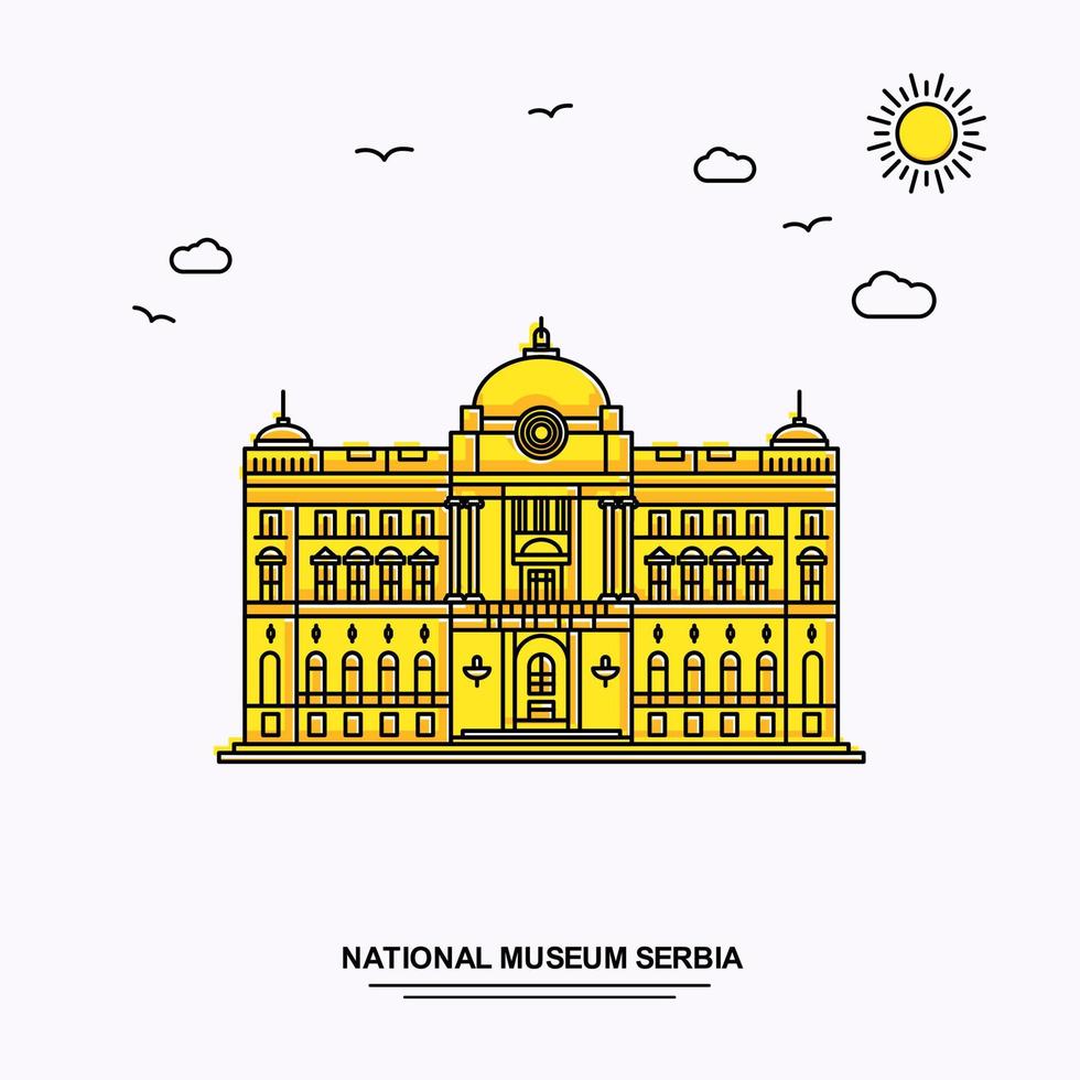 nationell museum serbia monument affisch mall värld resa gul illustration bakgrund i linje stil med skönhet natur scen vektor