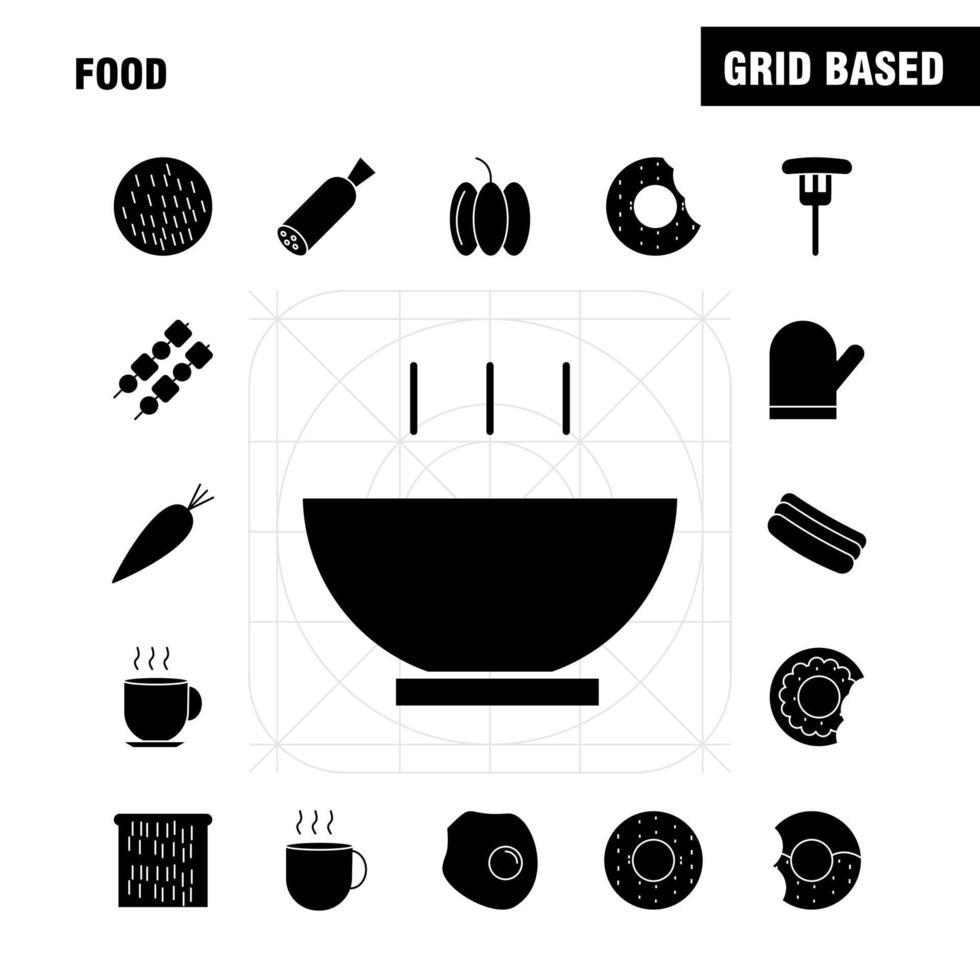 Lebensmittel solide Glyphen-Icons für Infografiken, mobiles Uxui-Kit und Druckdesign umfassen Kekse, süße Lebensmittel, Mahlzeit, Wurst, Fleisch, Lebensmittel-Mahlzeit-Sammlung, modernes Infografik-Logo und Piktogrammvektor vektor