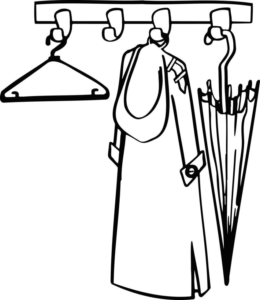 Kleiderbügel, Kleiderhaken im Flur, Symbolillustrationsskizze vektor