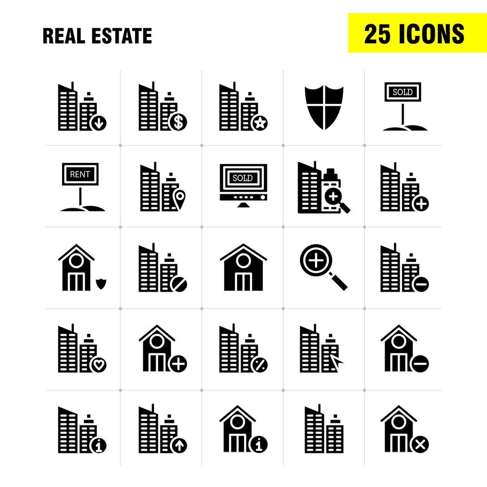 solides Glyphen-Icon-Pack für Immobilien für Designer und Entwickler vektor