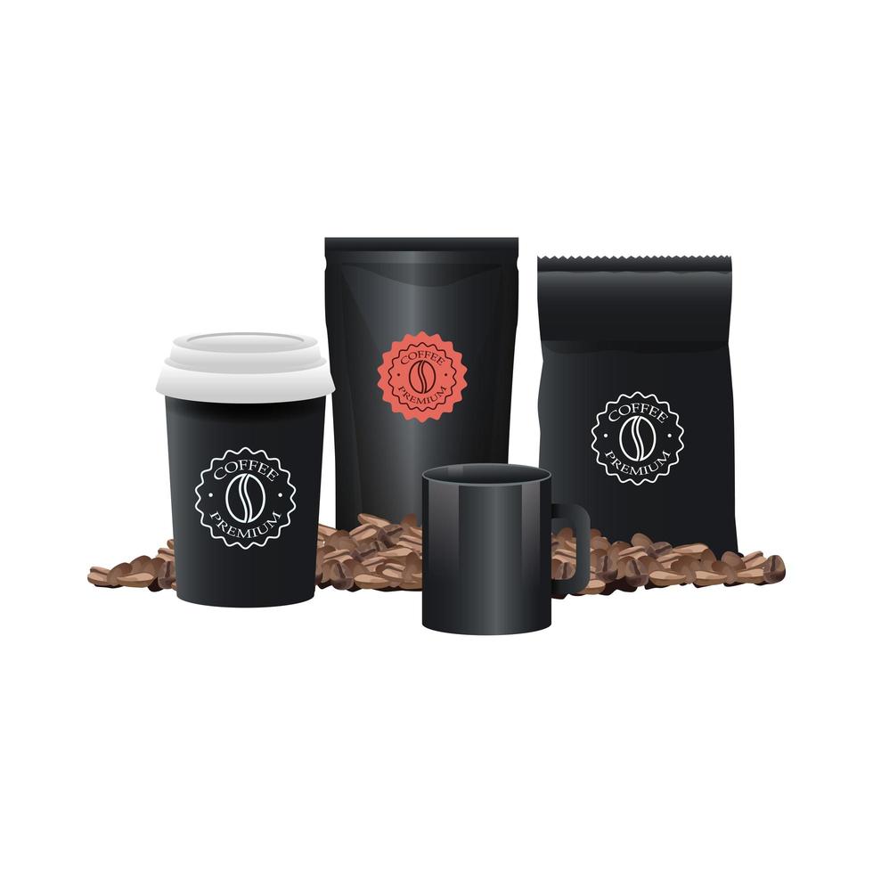 eleganta produkter för svart kaffepaket vektor