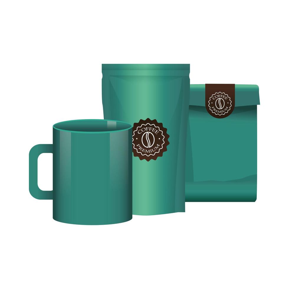 eleganta gröna kaffe förpackningar produkter vektor