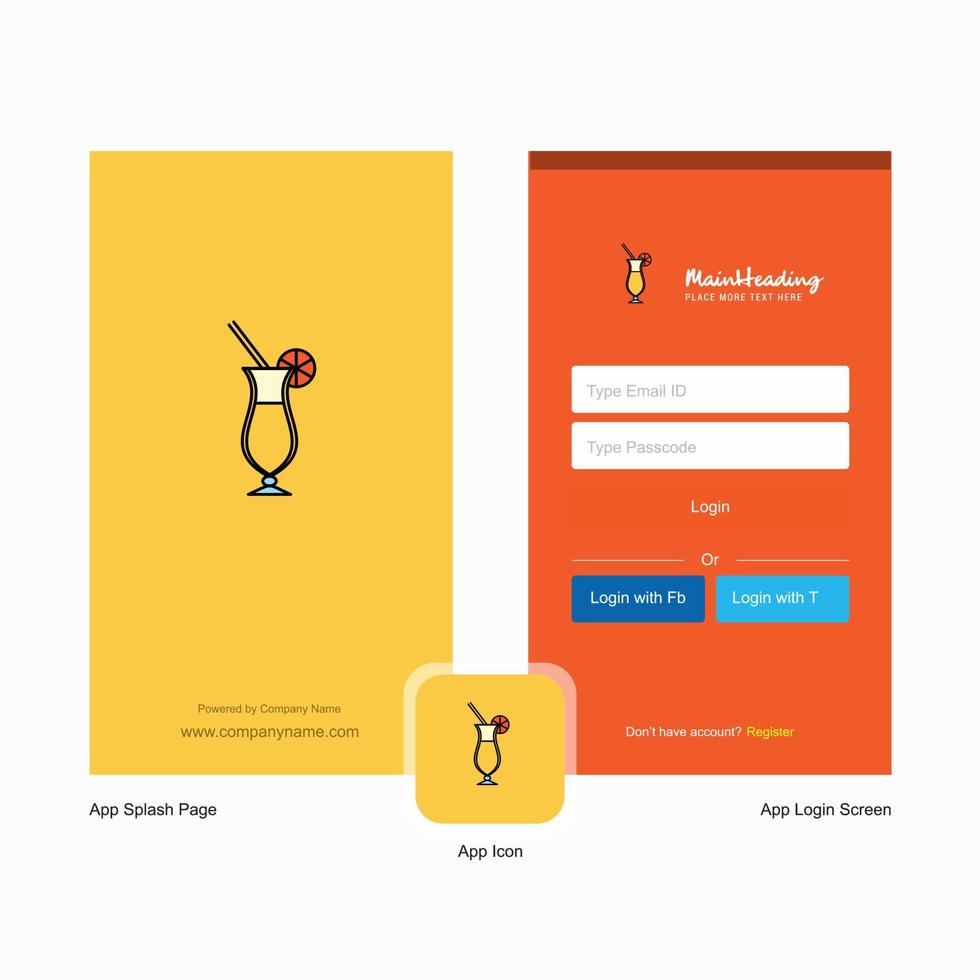 Unternehmenssaftglas-Begrüßungsbildschirm und Login-Seitendesign mit Logo-Vorlage Mobile Online-Business-Vorlage vektor
