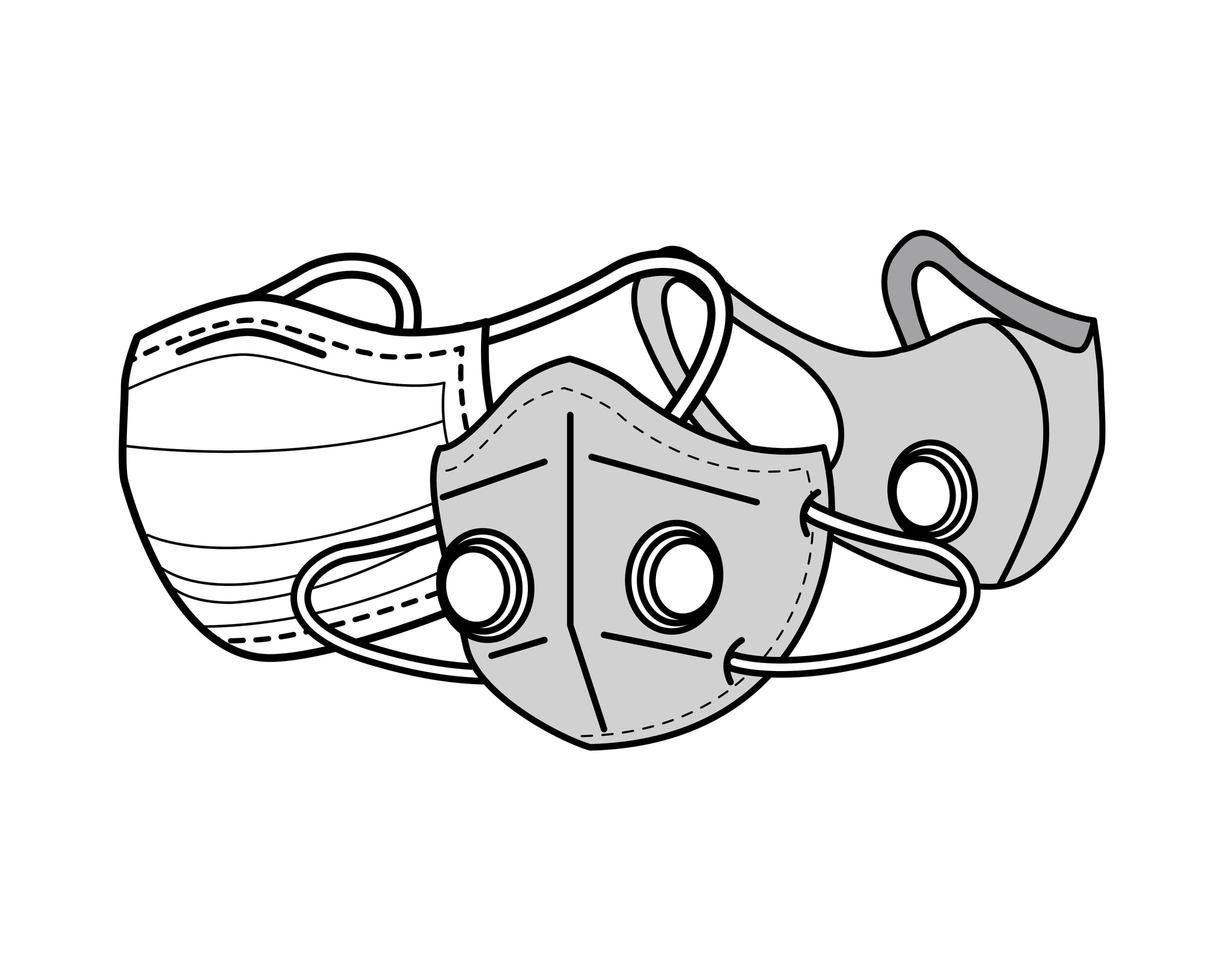 grå medicinska masker skydd tillbehör linje stil ikon vektor