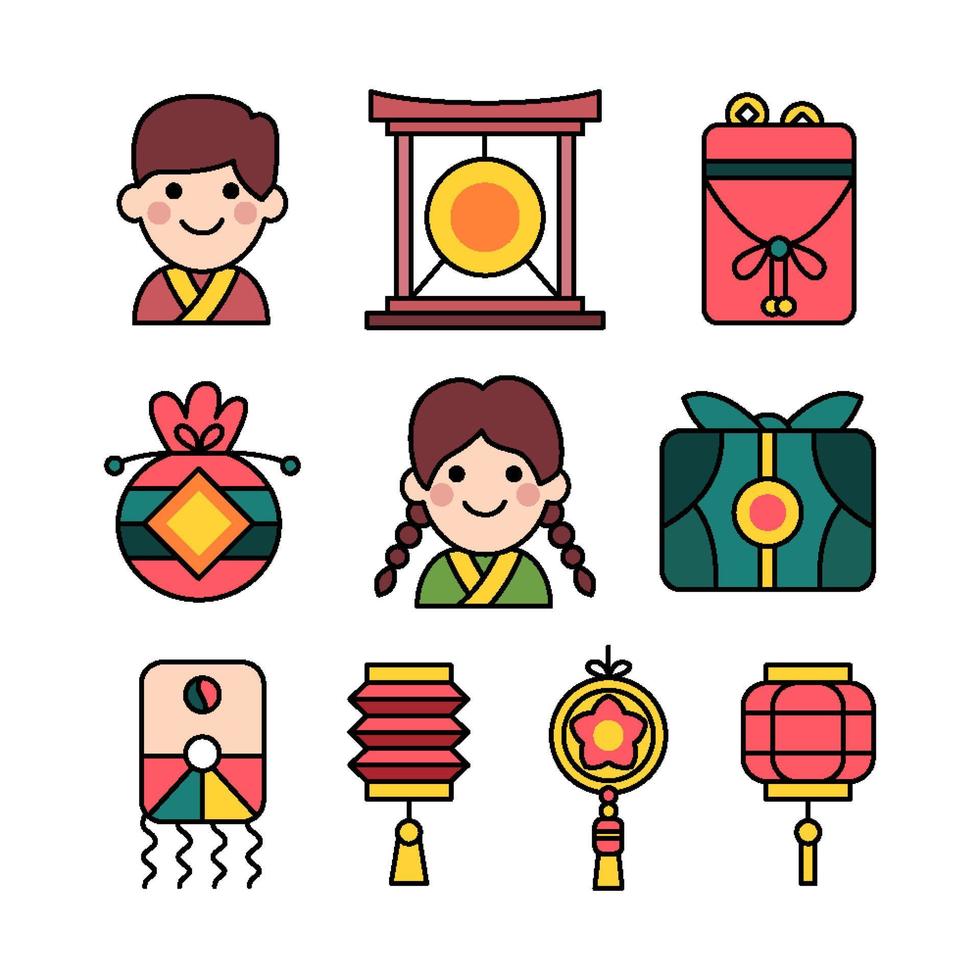 Seollal Korean Festival Icon-Sammlungen vektor