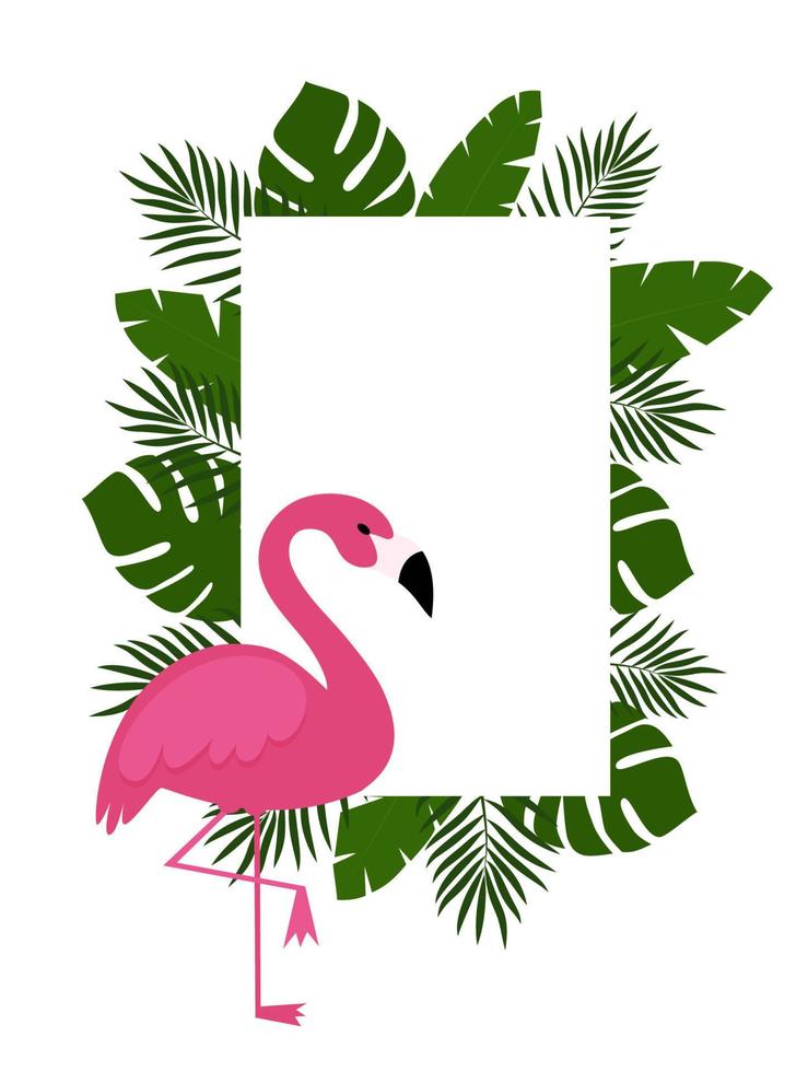 sommar vykort bakgrund med tropisk växter och blommor, flamingos. för typografisk, baner, affisch, fest inbjudan. vektor illustration eps 10