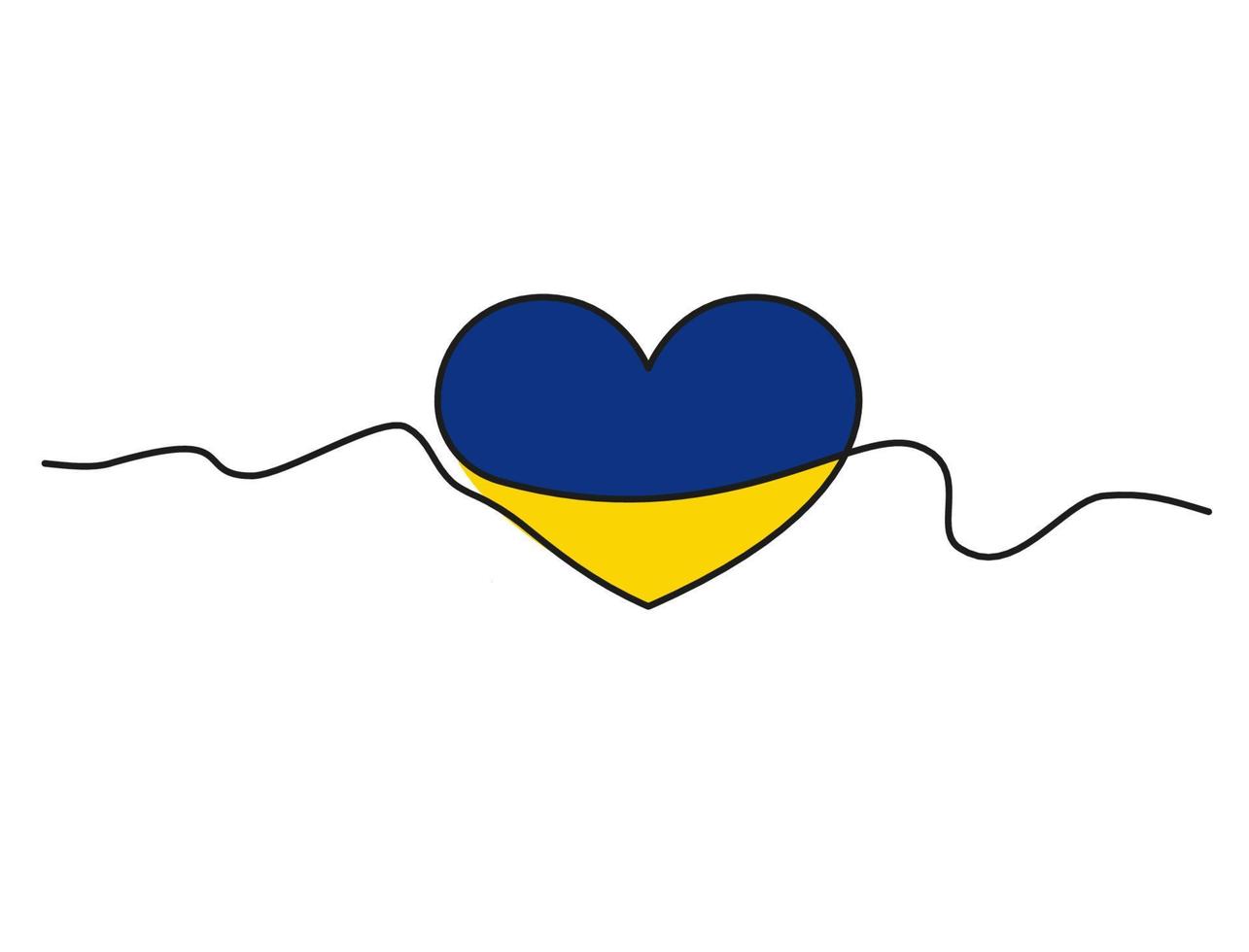 ukraina hjärta ett linje teckning med gul och blå borsta stroke av ukraina nationell flagga färger. enkel hand dragen linje. Stöd ukrainska människor. vektor illustration.