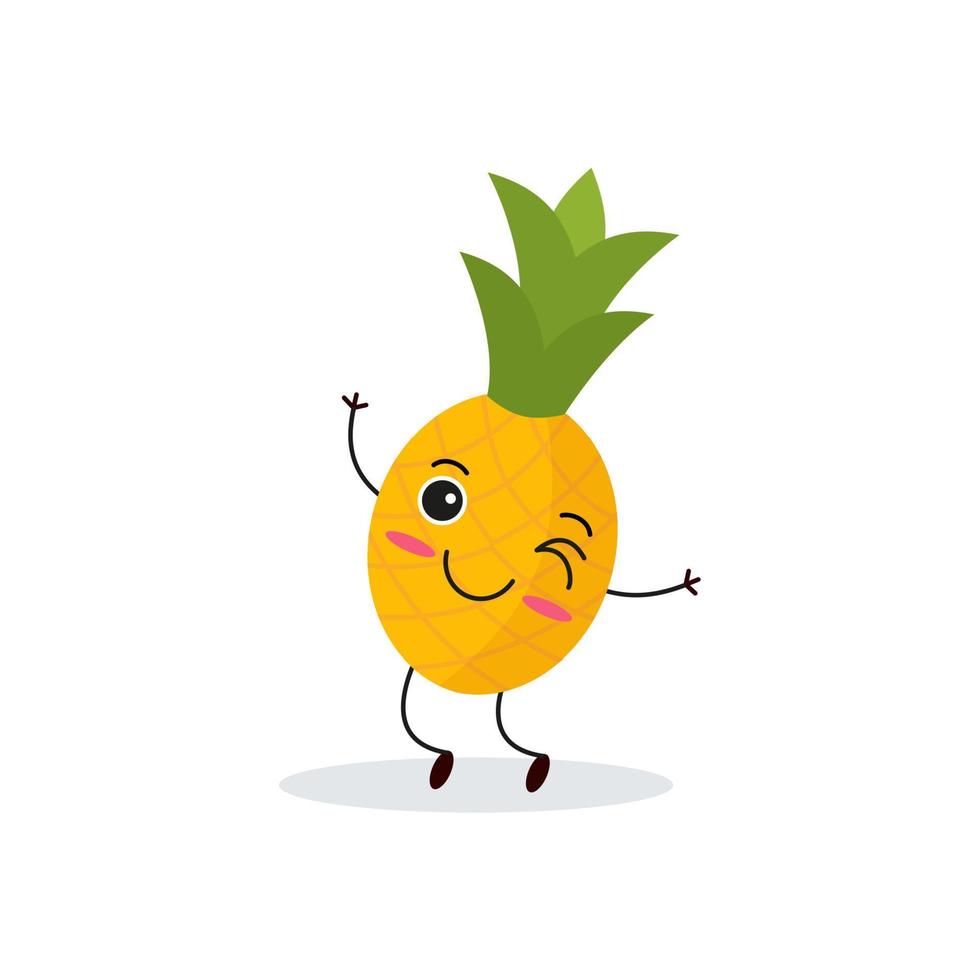 ananas tecknad serie karaktär isolerat på vit bakgrund. friska mat rolig maskot vektor illustration i platt design.