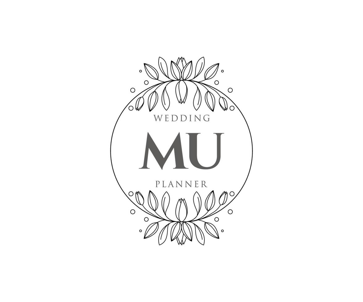 mu initialer brev bröllop monogram logotyper samling, hand dragen modern minimalistisk och blommig mallar för inbjudan kort, spara de datum, elegant identitet för restaurang, boutique, Kafé i vektor