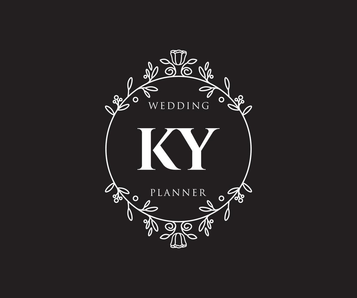 ky initials brief hochzeitsmonogramm logos sammlung, handgezeichnete moderne minimalistische und florale vorlagen für einladungskarten, save the date, elegante identität für restaurant, boutique, café im vektor