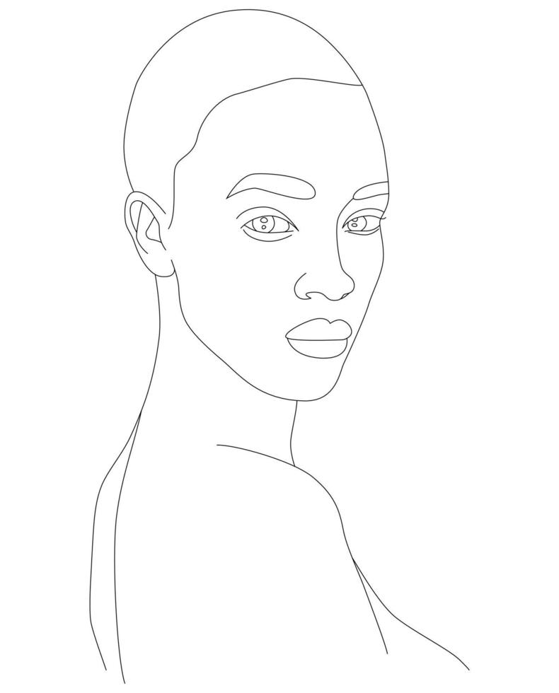 Das Gesicht ist eine Linie. eine afrikanische Frau in einem traditionellen Kopfschmuck. vektor