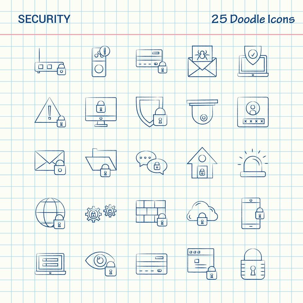säkerhet 25 klotter ikoner hand dragen företag ikon uppsättning vektor