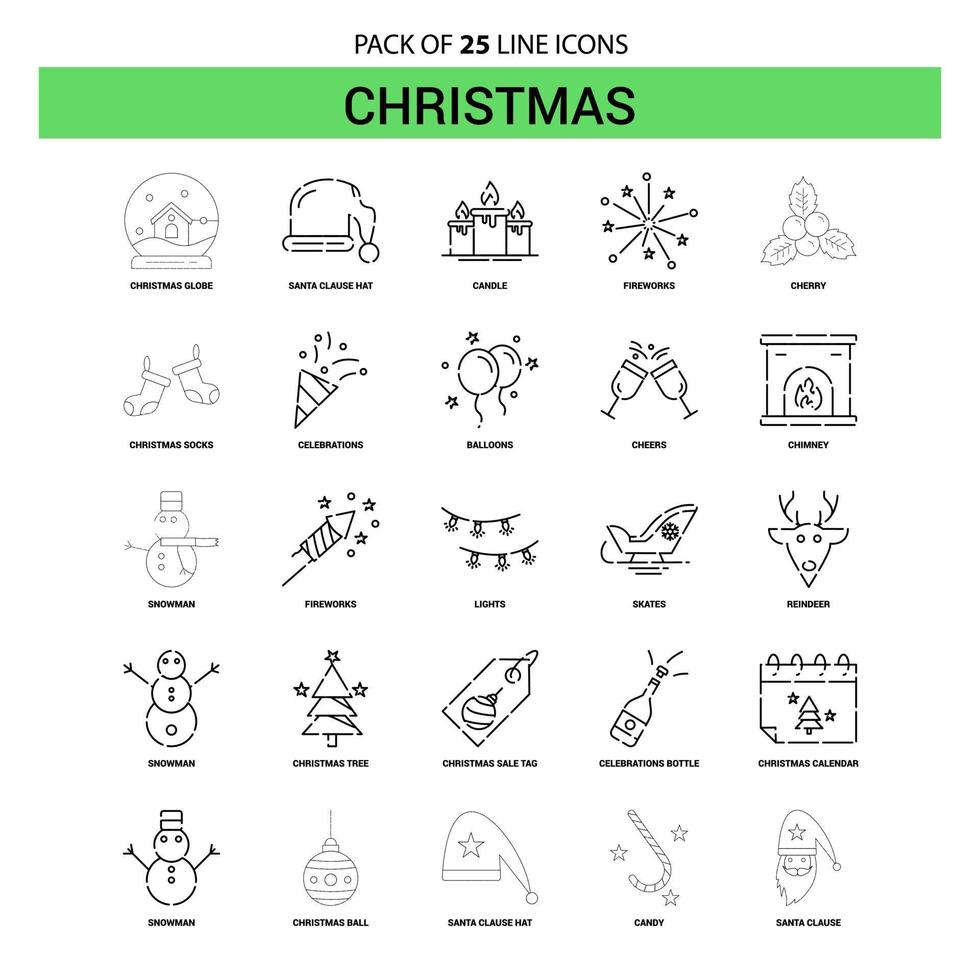 jul linje ikon uppsättning 25 streckad översikt stil vektor