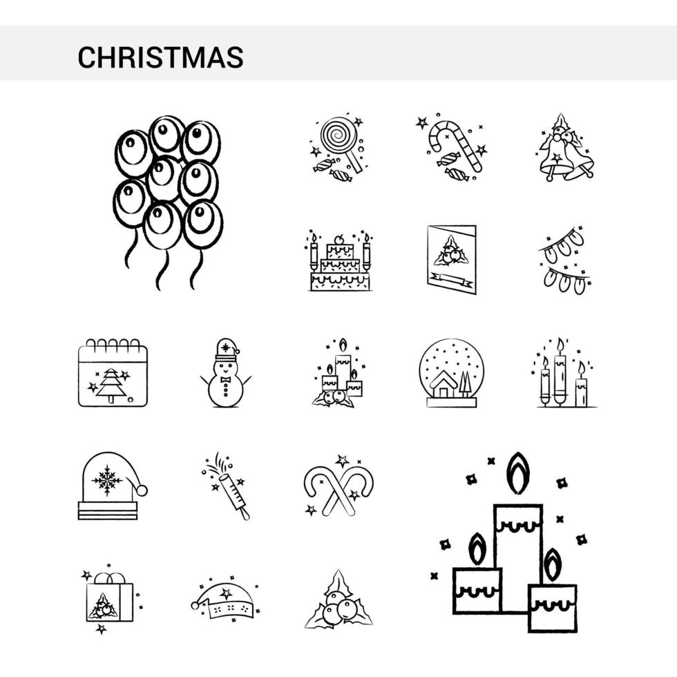 weihnachtshand gezeichnete ikonensatzart lokalisiert auf weißem hintergrundvektor vektor