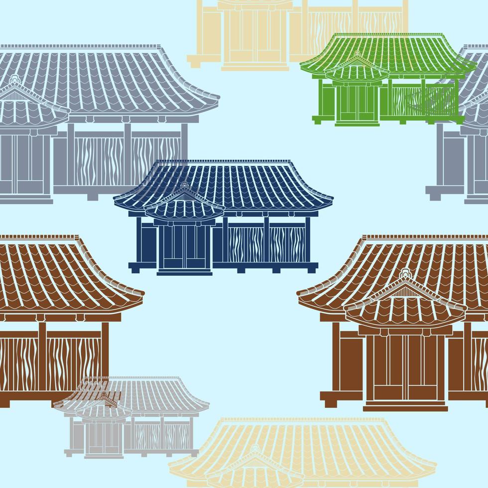 bearbeitbare flache einfarbige Vorderansicht japanische traditionelle Hausvektorillustration in verschiedenen Farben für die Erstellung von Hintergrund für Tourismusreisen und Kultur- oder Geschichtsbildung vektor