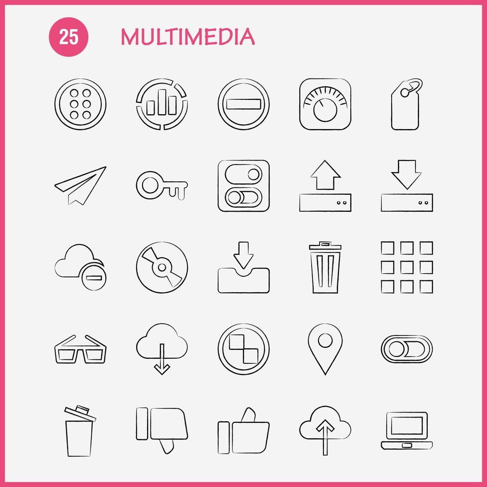 multimedia hand dragen ikon för webb skriva ut och mobil uxui utrustning sådan som utjämnare slå audio maskin bin radera sopor återvinna piktogram packa vektor