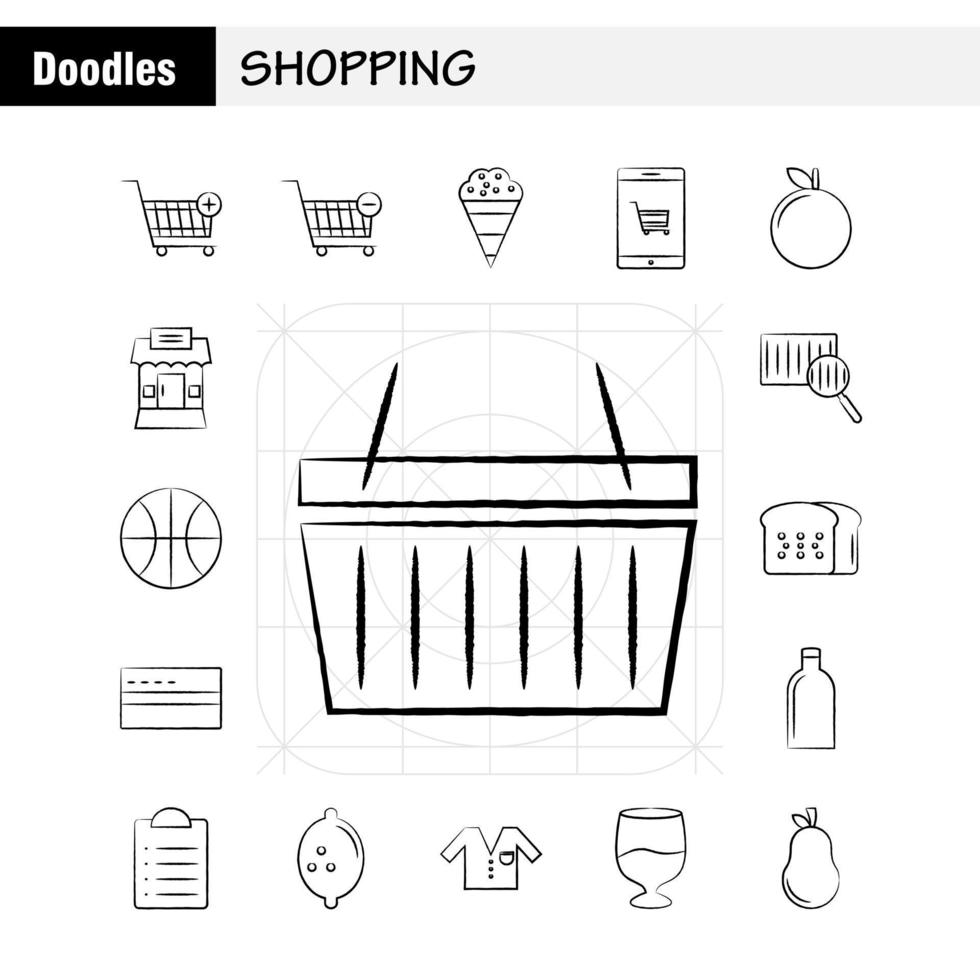 Einkaufen handgezeichnetes Symbol für Webdruck und mobiles Uxui-Kit wie Einkaufswagen kaufen Einkaufswagen hinzufügen Einkaufswagen kaufen Piktogrammpaketvektor entfernen vektor