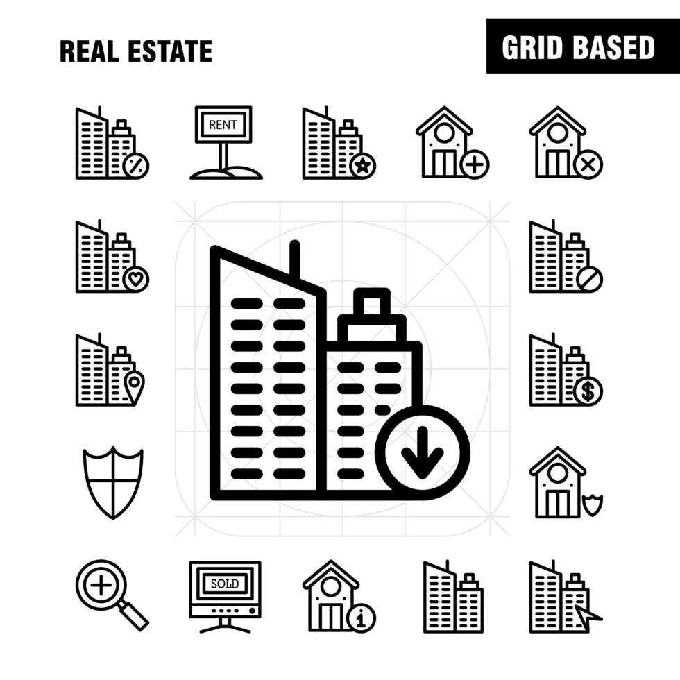 Immobilienzeilen-Icon-Pack für Designer und Entwickler Ikonen von Immobilien helfen zu Hause Hausinfo Immobilienvektor vektor