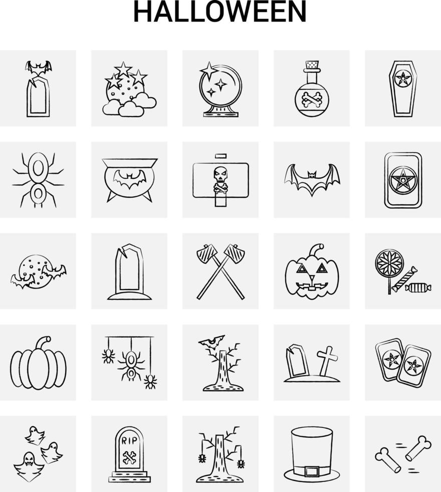 25 handgezeichnetes Halloween-Icon-Set grauer Hintergrund Vektor-Doodle vektor