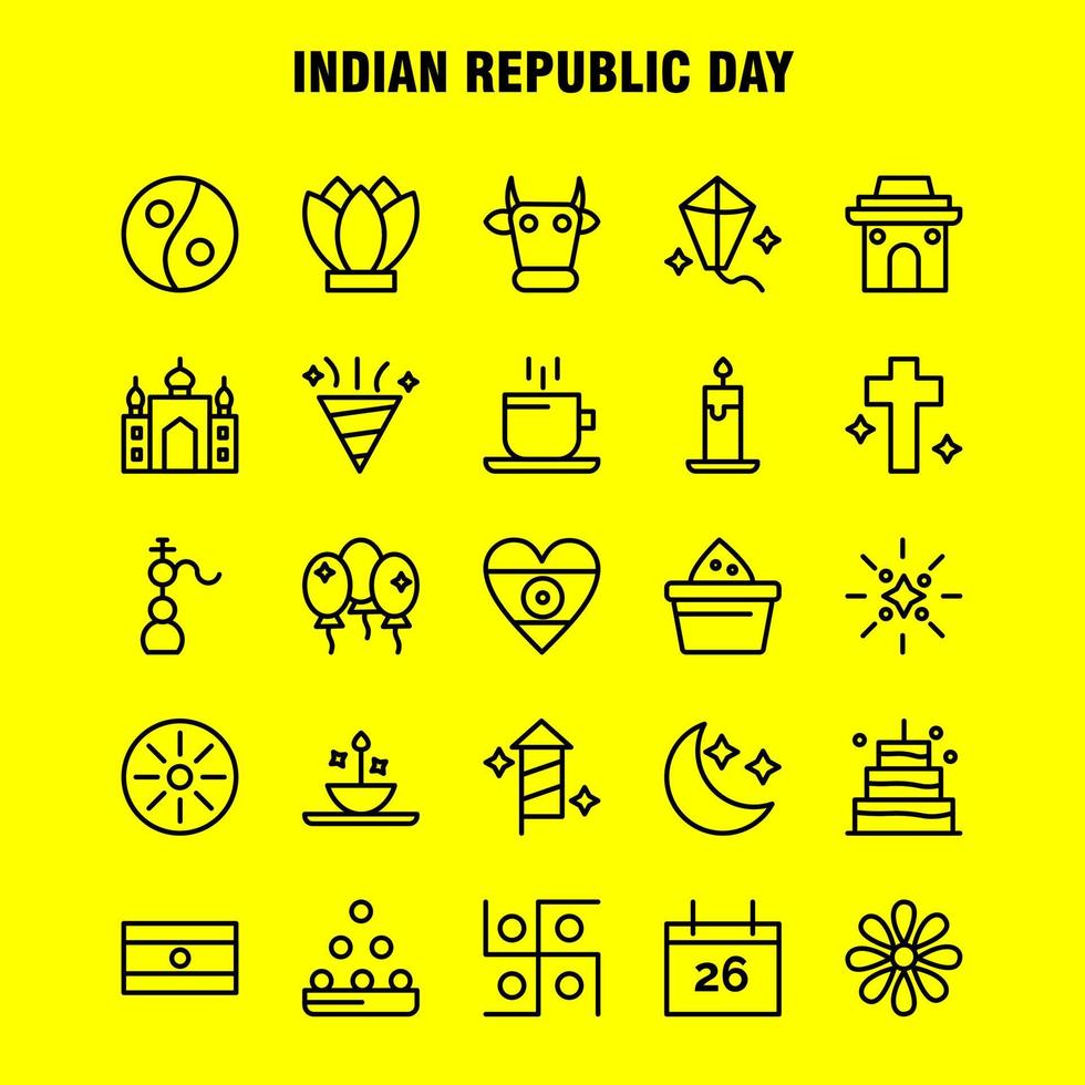 Indian Republic Day Line Icon Pack für Designer und Entwickler Icons des Drachenfestivals Flying India Indian Pot Food Day Vektor