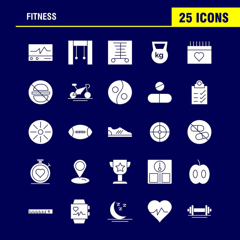 Fitness-Solid-Glyphen-Icon-Pack für Designer und Entwickler Ikonen des medizinischen Scanner-Statistik-Monitors medizinische Fitness-Gesundheits-Fitness-Studio-Vektor vektor