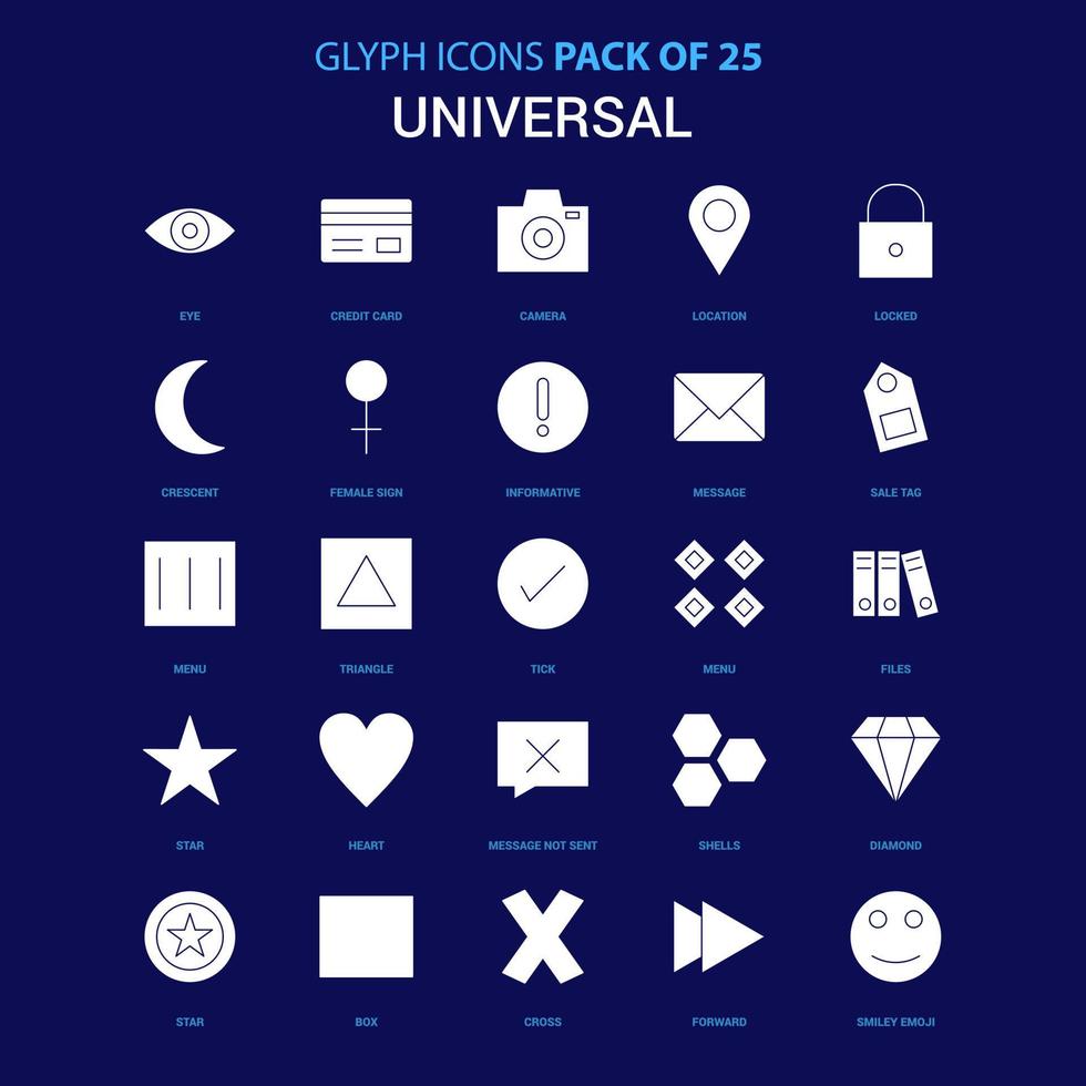 universell vit ikon över blå bakgrund 25 ikon packa vektor