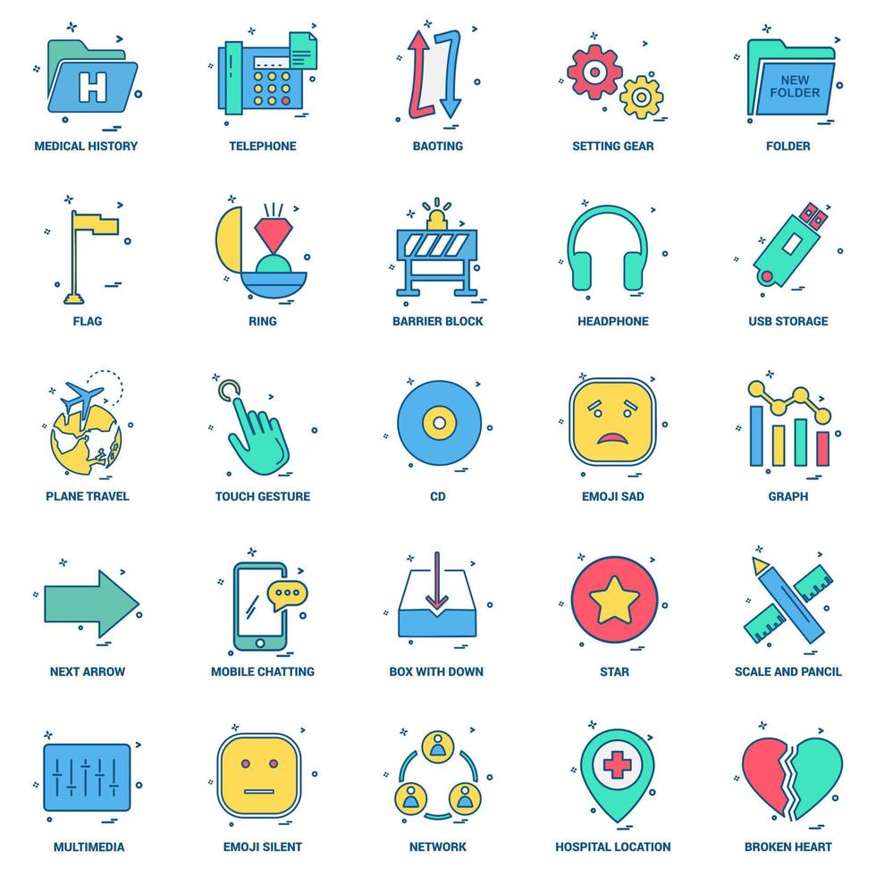 25 Business Concept Mix Flat Color Icon Set vektor