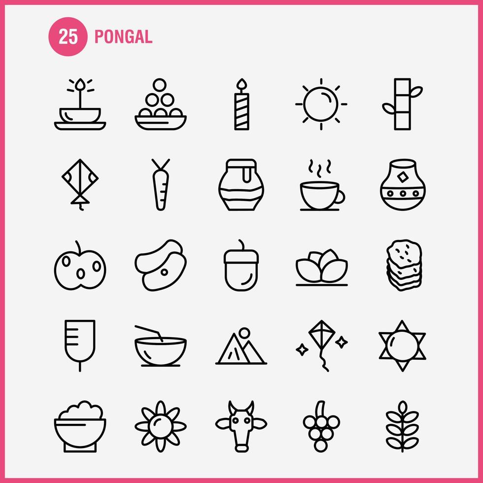 Pongal Line Icon Pack für Designer und Entwickler Ikonen der Blume Kräuterlilie Lotus Spa Bambus Beauty Spa Vektor