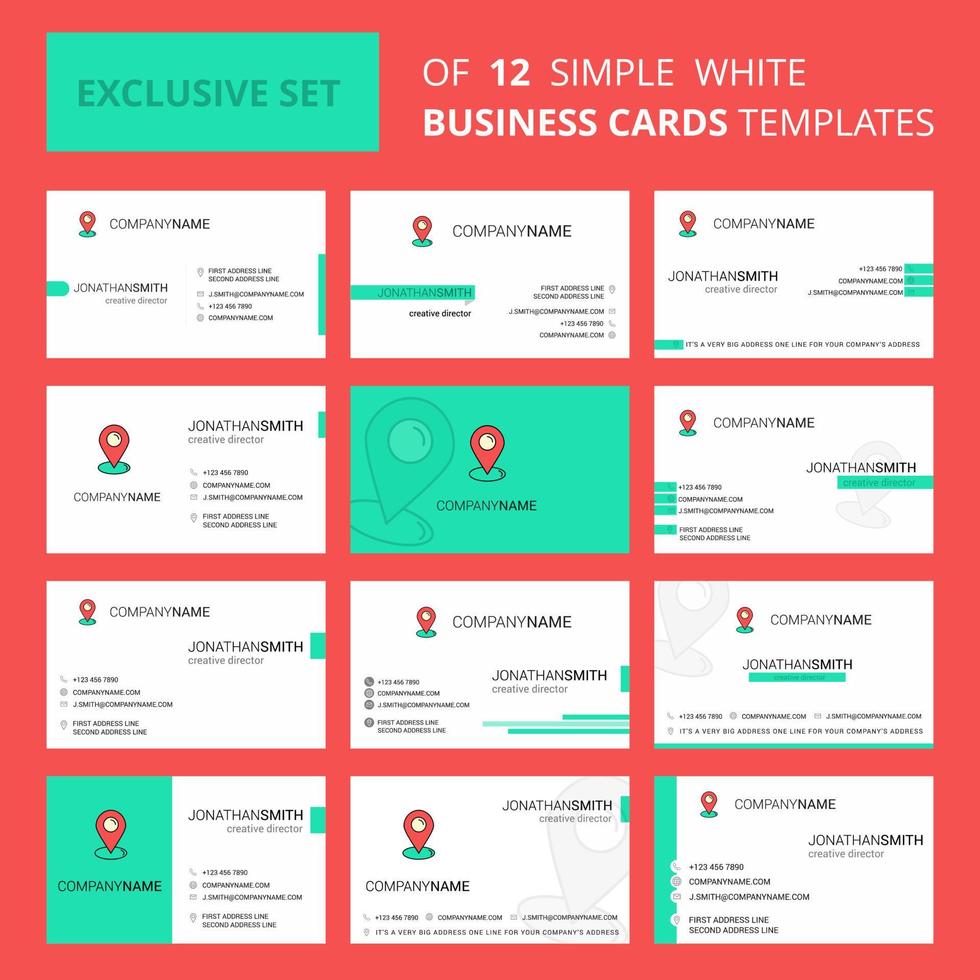 uppsättning av 12 Karta pekare kreativ busienss kort mall redigerbar kreativ logotyp och besöker kort bakgrund vektor