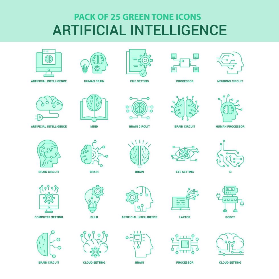 25 grüne Symbole für künstliche Intelligenz vektor