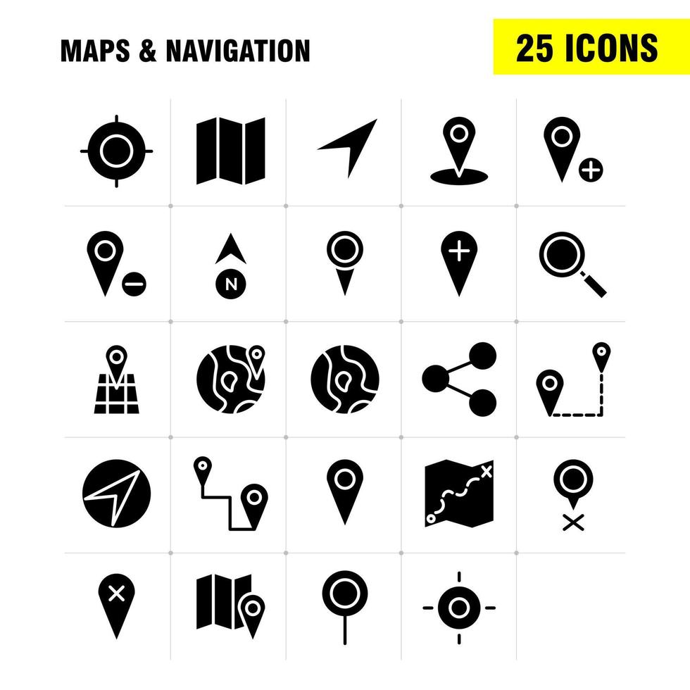 Karten und Navigation solides Glyphen-Icon-Pack für Designer und Entwickler Icons von GPS löschen Karte Karten Navigation Kompass GPS-Kursvektor vektor