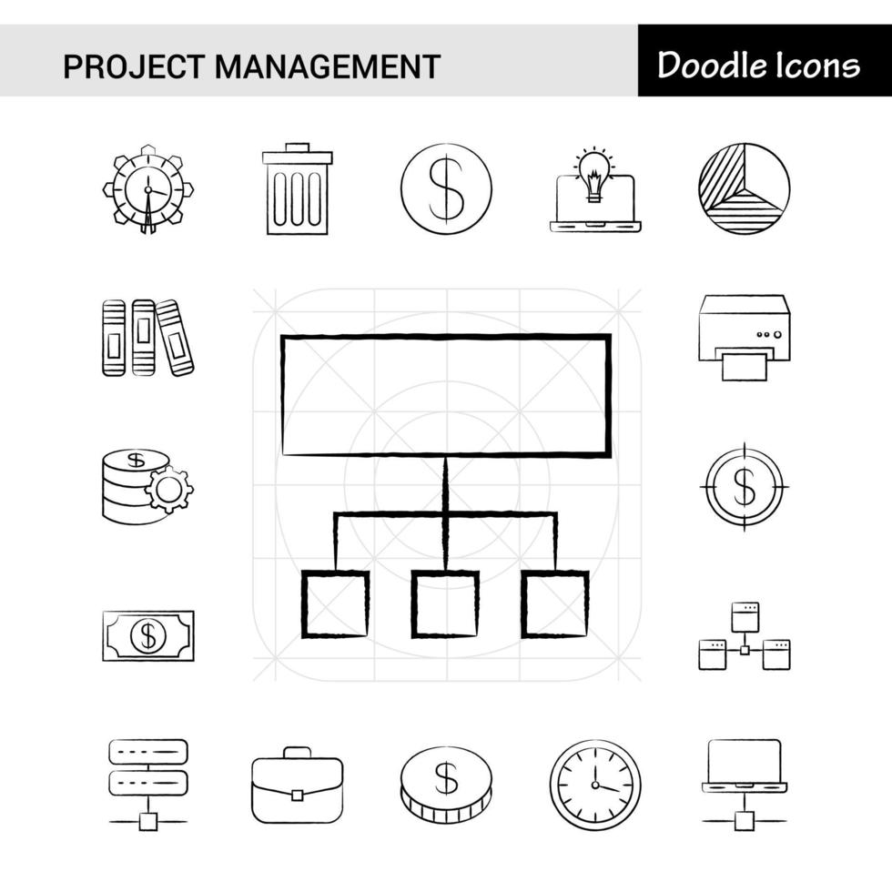 Satz von 17 handgezeichneten Symbolen für das Projektmanagement vektor