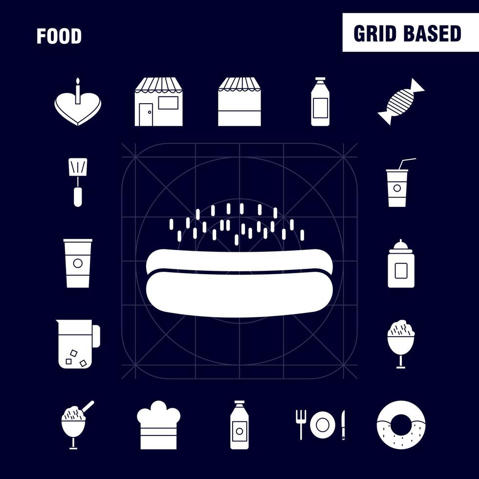 feste Glyphensymbole für Lebensmittel, die für Infografiken festgelegt wurden, mobiles Uxui-Kit und Druckdesign umfassen Lebensmittel-Eiscreme-Mahlzeit Lebensmittelsuppenmahlzeit Lebensmittelsammlung modernes Infografik-Logo und Piktogrammvektor vektor