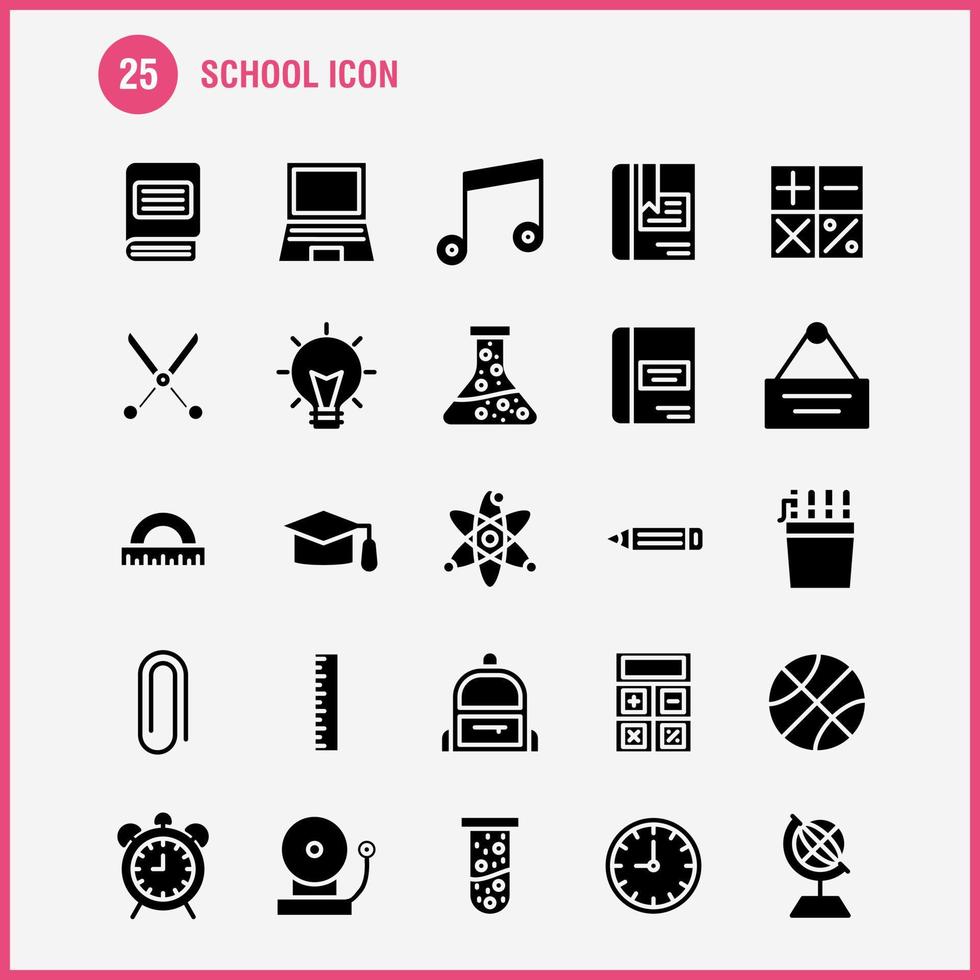 Schulsymbol solides Glyphen-Icon-Pack für Designer und Entwickler Ikonen der Bildung Globus Schulrucksack Tasche lernen lernen Schulvektor vektor