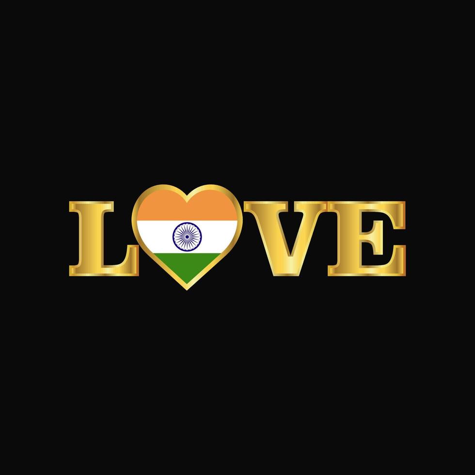 gyllene kärlek typografi Indien flagga design vektor