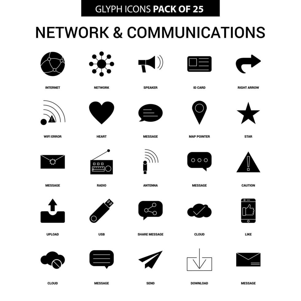 Symbolsatz für Netzwerk- und Kommunikationsglyphenvektoren vektor