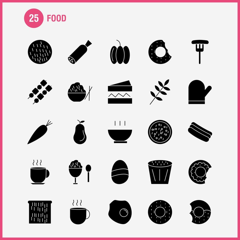 Lebensmittel solide Glyphen-Icons für Infografiken, mobiles Uxui-Kit und Druckdesign umfassen Kekse, süße Lebensmittel, Mahlzeit, Wurst, Fleisch, Lebensmittel-Mahlzeit-Sammlung, modernes Infografik-Logo und Piktogrammvektor vektor