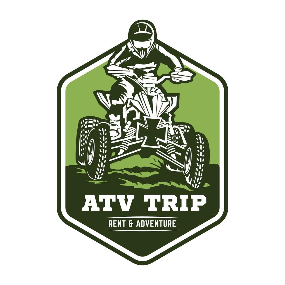 quad atv extremsportrennen im abzeichen-logo-design, gut für t-shirt-design und meisterschafts-event-logo vektor