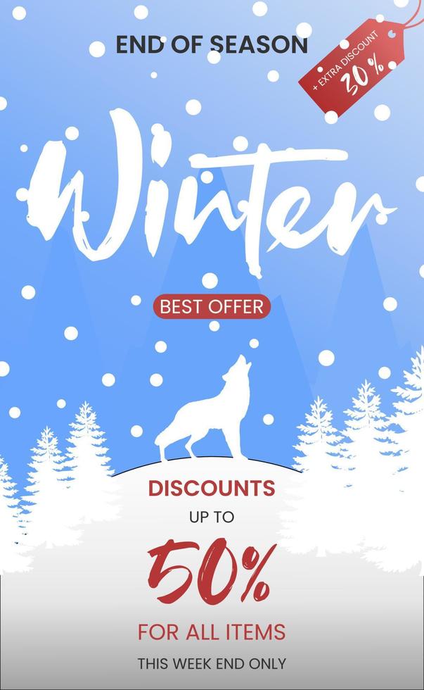 Winterschlussverkauf bestes Angebot Hintergrund mit Wolf, für Banner, Vorlagen, Poster, Flyer und andere. vektor