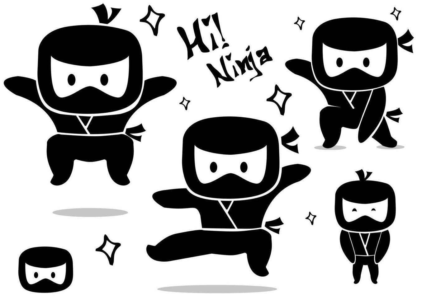 uppsättning av söt ninja i olika poserar. ikon packa. illustration vektor design