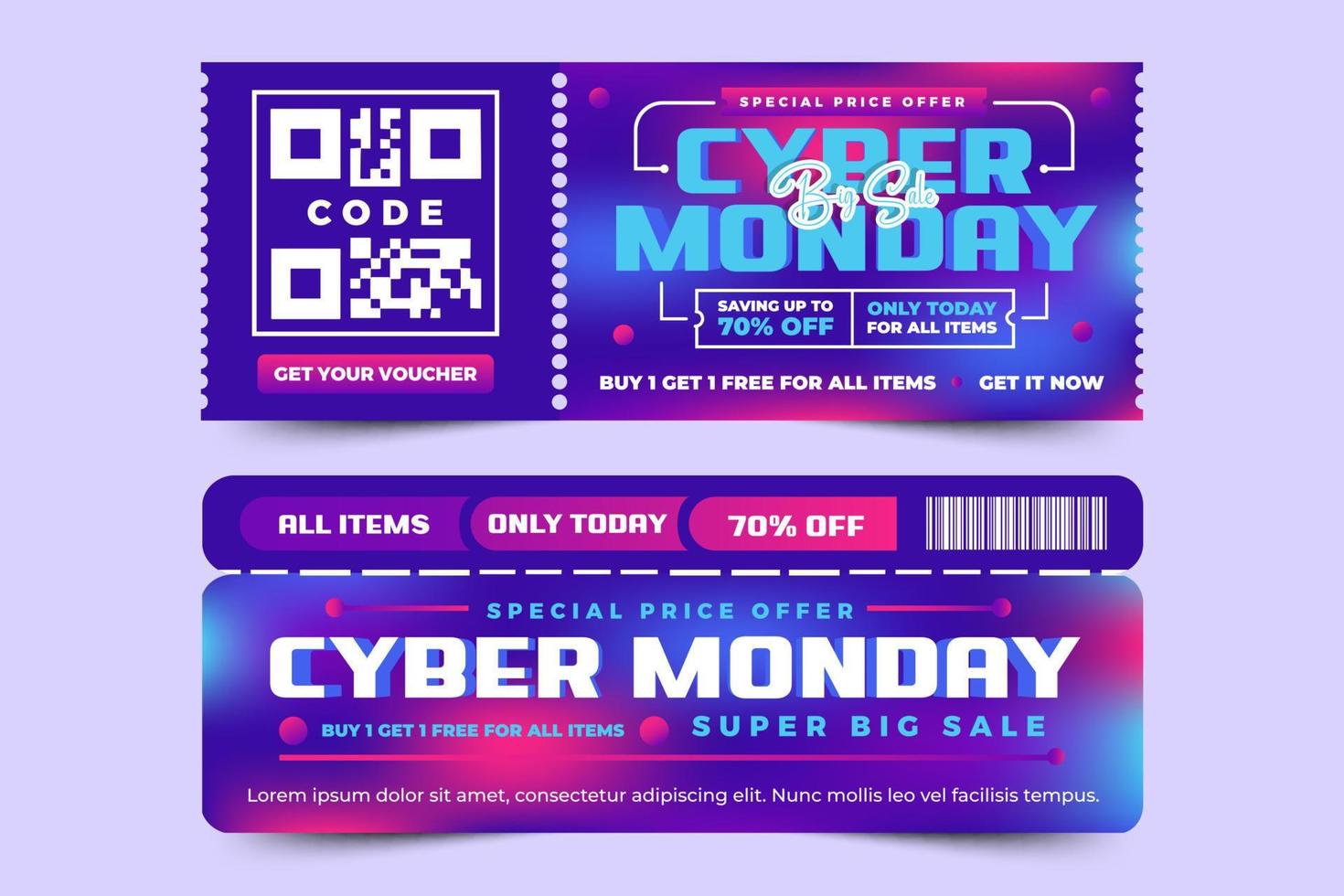 Cyber-Monday-Gutschein- oder Coupon-Designvorlagen können einfach angepasst werden vektor