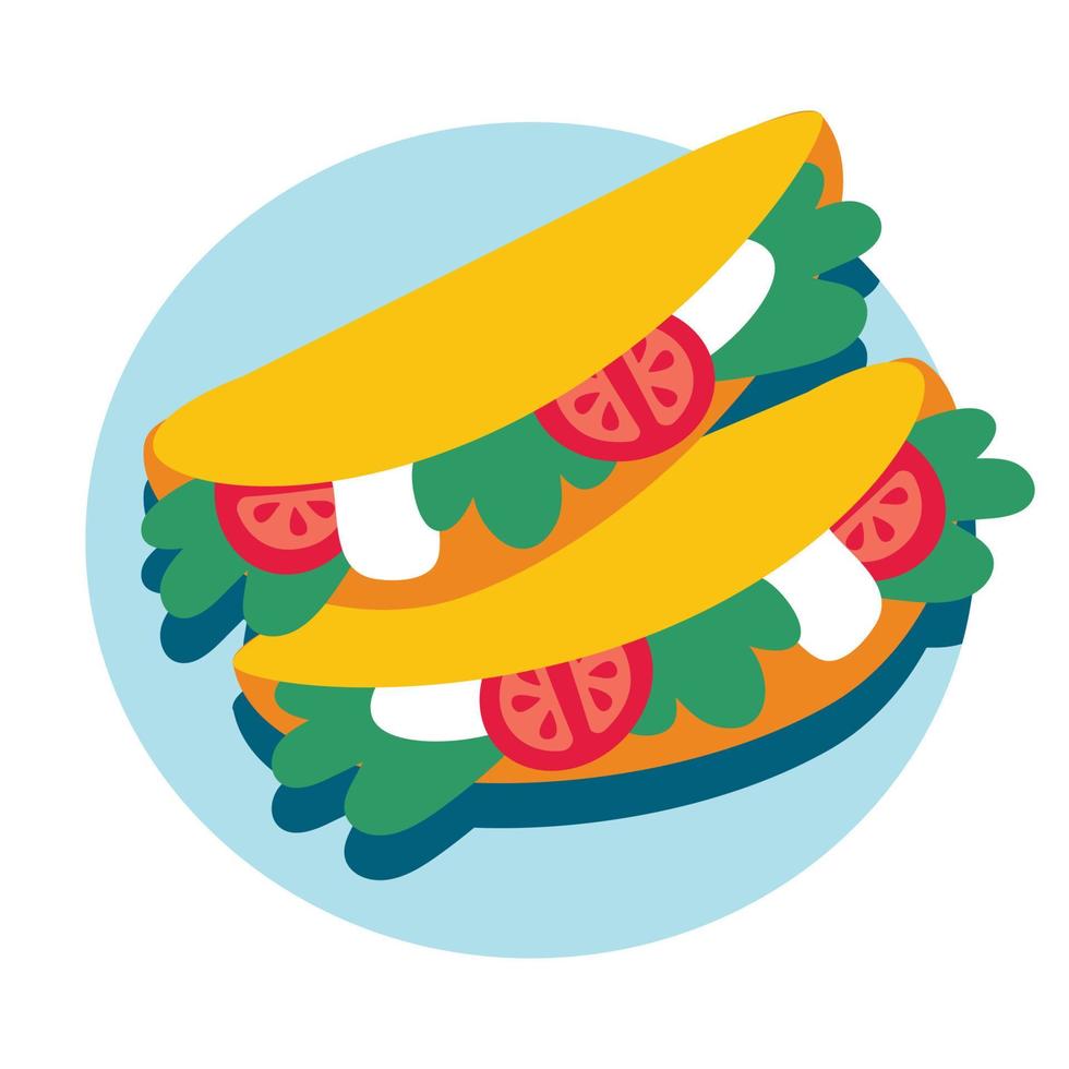 es ist auf einem Teller. Gemüse in einem Fladenbrot. mexikanisches fastfood. Vektor-Illustration von Snacks vektor