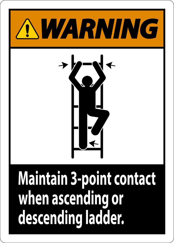 Warnung Behalten Sie beim Auf- oder Absteigen der Leiter einen 3-Punkt-Kontakt bei vektor