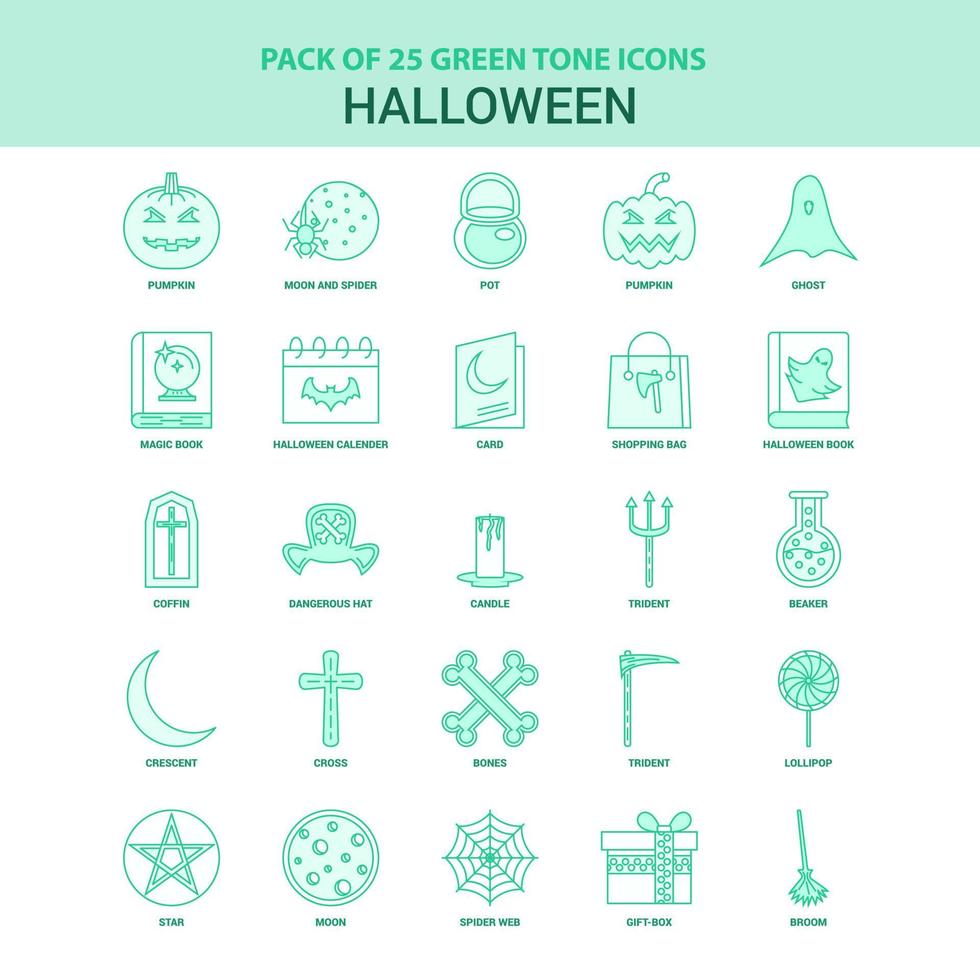 25 grön halloween ikon uppsättning vektor