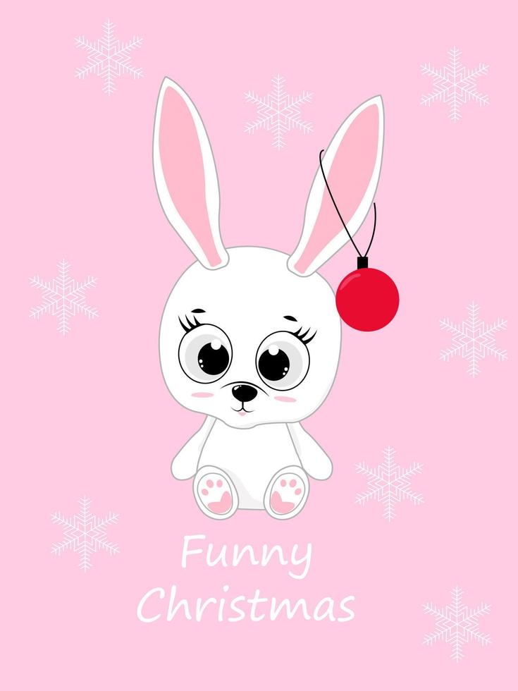 eine weihnachts- oder neujahrskarte mit einem niedlichen kaninchen, dem symbol des jahres 2023.vektorillustration im karikaturstil. gestaltungselement für grußkarten, feiertagsbanner, dekor vektor