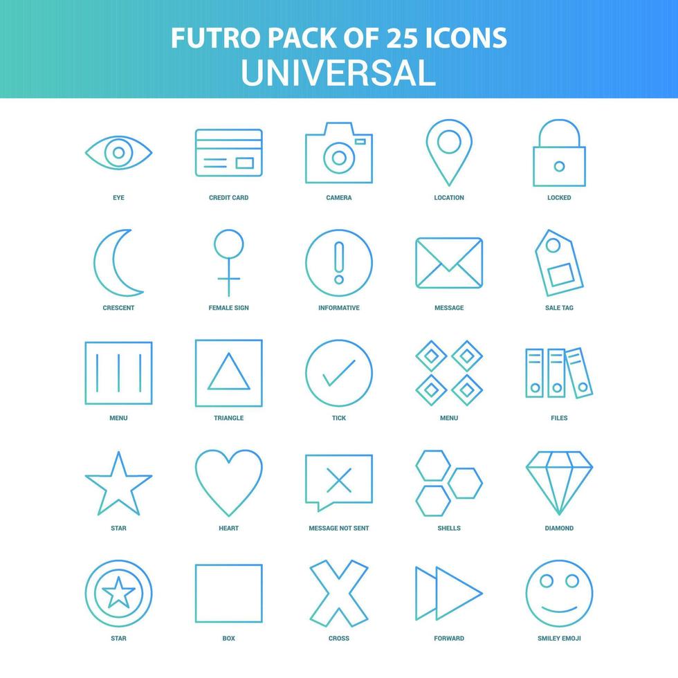 25 grüne und blaue Futuro-Universal-Icon-Packs vektor