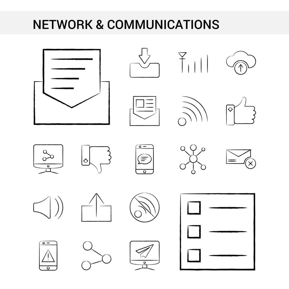 netzwerk und kommunikation handgezeichnete symbolsatzart lokalisiert auf weißem hintergrundvektor vektor