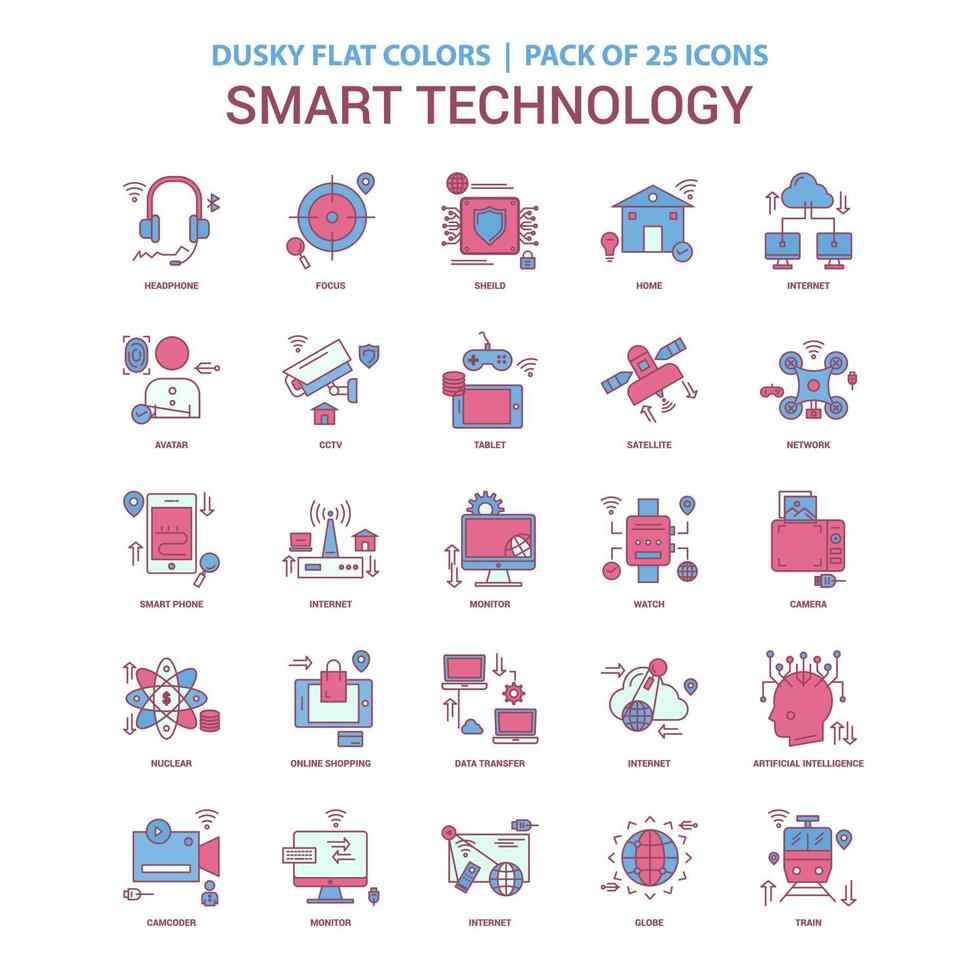 smart teknologi ikon dunkel platt Färg årgång 25 ikon packa vektor