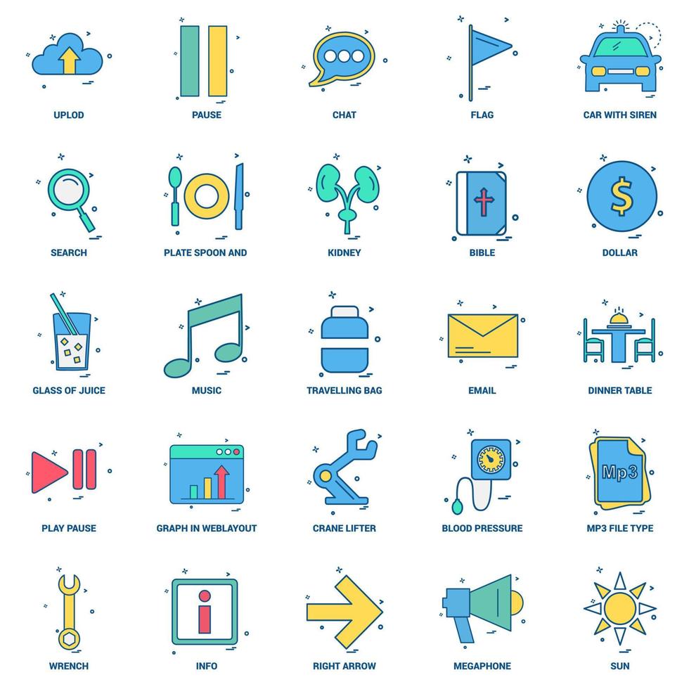 25 Business Concept Mix Flat Color Icon Set vektor