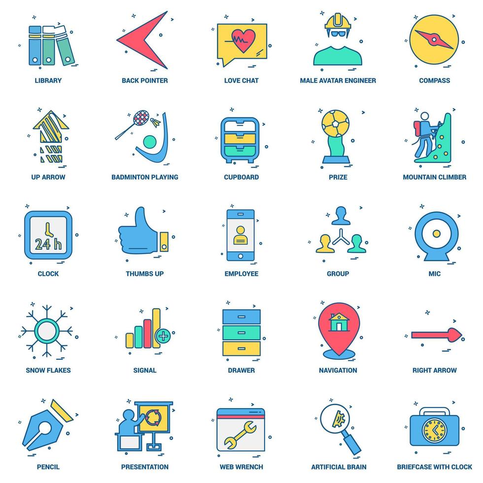 25 Business Concept Mix Flat Color Icon Set vektor